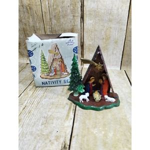 Vtg Shiney Brite Nativity Small Plastic Set Mary Joseph Baby Jesus Lambs (cb2)